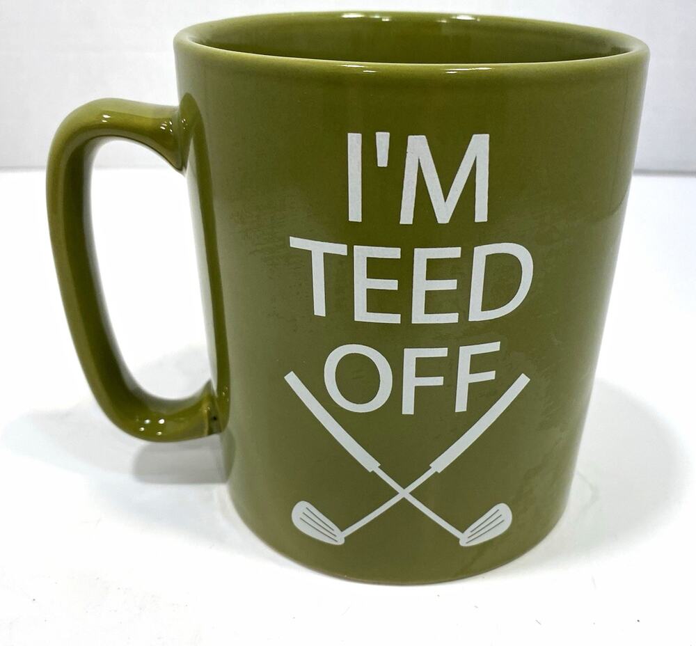 The Old Pottery Company Green Ceramic Golf Coffee Mug "I'm Teed Off" 12 oz